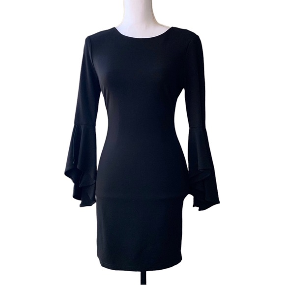 LULU’S GIMME SOME FLAIR BLACK FLOUNCE SLEEVE BODYCON DRESS - Picture 2 of 16